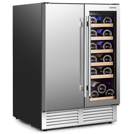 Enfriador de bebidas y vinos 2 en 1 con control de temperatura independiente y luces LED - Plata