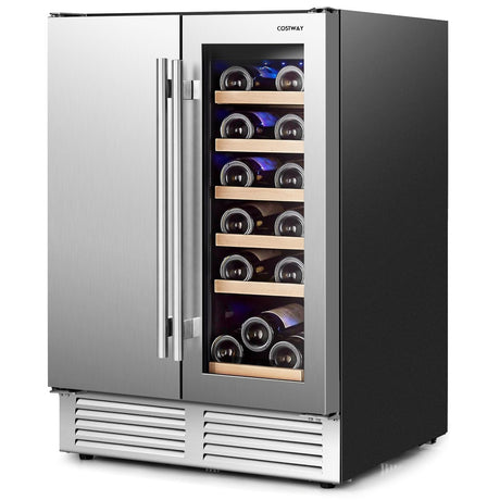 Enfriador de bebidas y vinos 2 en 1 con control de temperatura independiente y luces LED - Plata