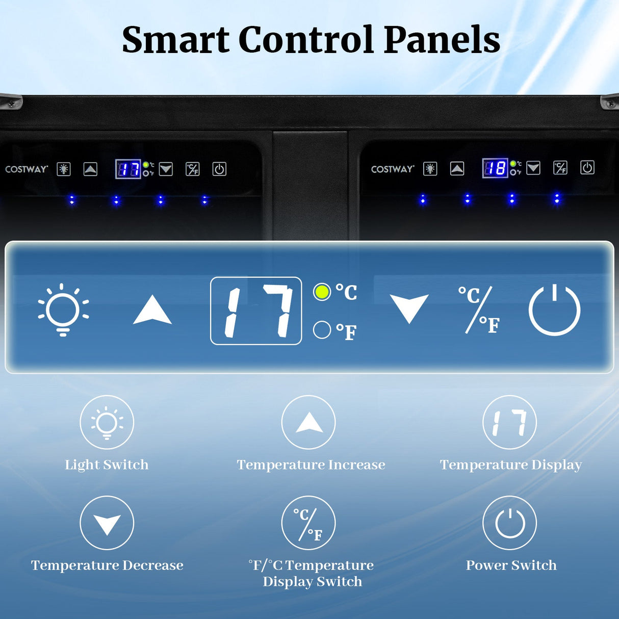 2-in-1 Beverage and Wine Cooler with Independent Temperature Control and LED Lights-Silver