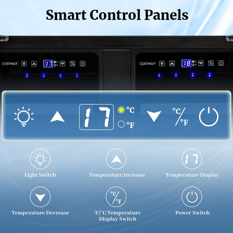Enfriador de bebidas y vinos 2 en 1 con control de temperatura independiente y luces LED - Plata
