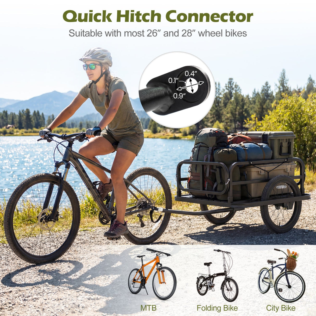 Remolque de carga para bicicleta, carro tipo vagón de alta resistencia con enganche universal, negro