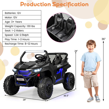 UTV de 12 V para niños de 2 asientos con función de arranque lento y música