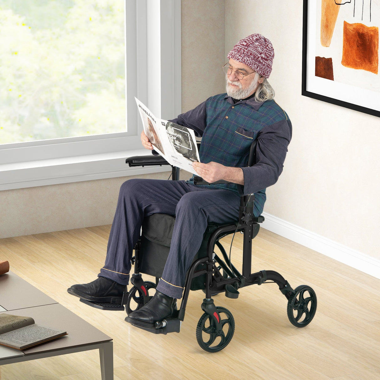 Andador enrollable plegable con asiento y ruedas, soporta hasta 136 kg