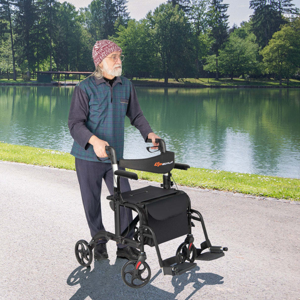Andador enrollable plegable con asiento y ruedas, soporta hasta 136 kg