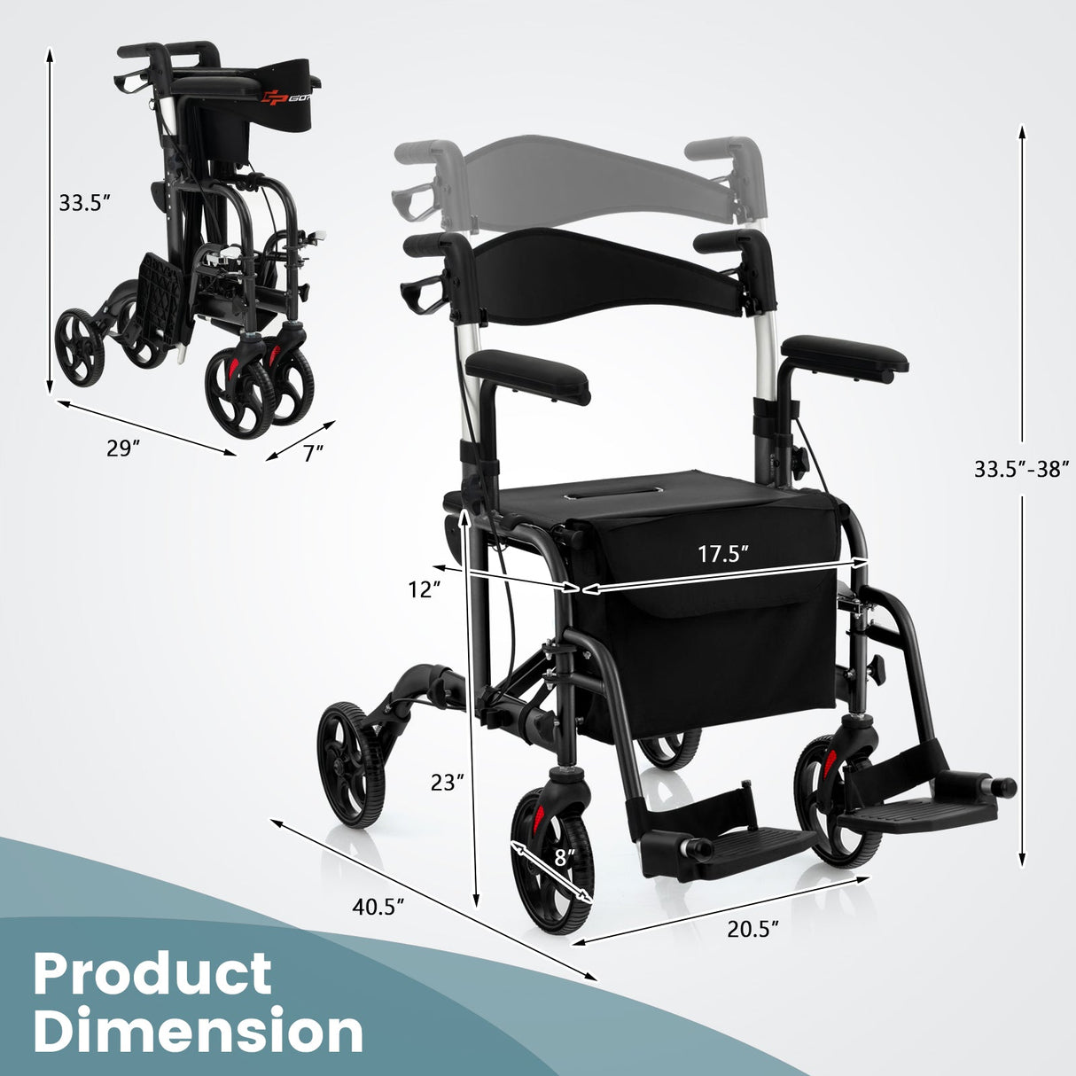 Andador enrollable plegable con asiento y ruedas, soporta hasta 136 kg