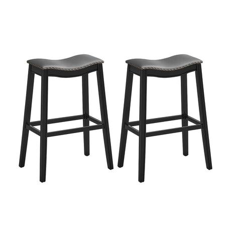 Juego de 2 taburetes de bar sin respaldo de madera de 29 pulgadas con tapizado de piel sintética y tachuelas