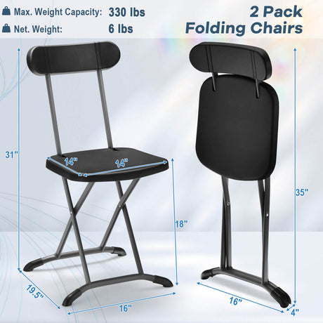 Juego de 2 sillas plegables para exterior con estructura resistente y respaldo ergonómico