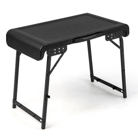 Juego de taburetes de mesa plegables de camping de 3 piezas con 2 taburetes LED retráctiles - Negro