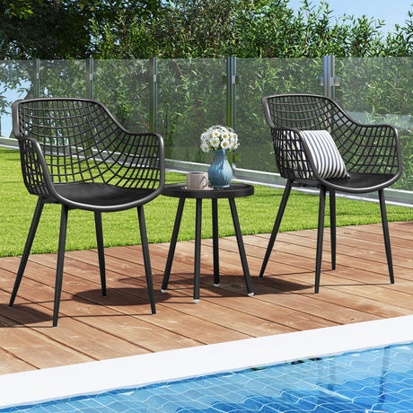 Juego de 3 Sillas de Patio con Asiento y Tablero de PP para Porche