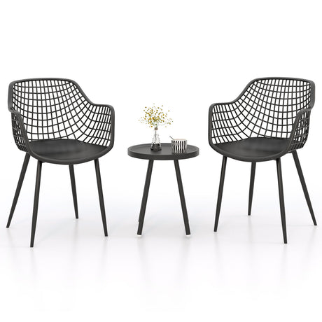 Juego de 3 Sillas de Patio con Asiento y Tablero de PP para Porche