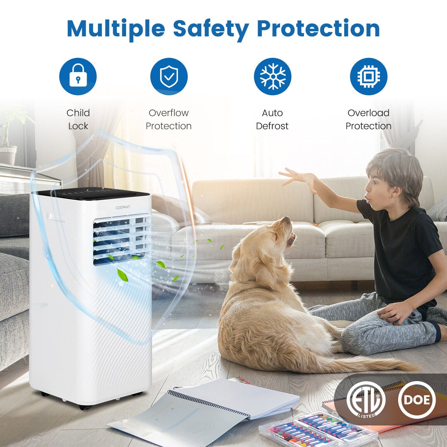 Aire Acondicionado Portátil de 8000 BTU con Control Remoto y Modo Noche - Negro