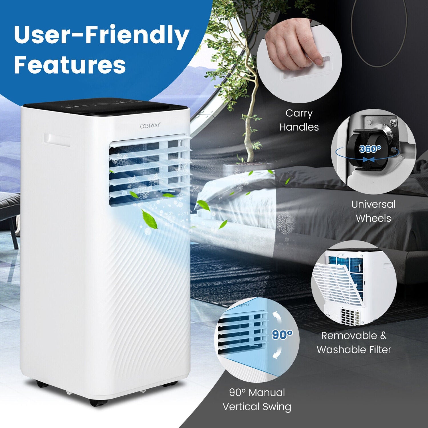 Aire Acondicionado Portátil de 8000 BTU con Control Remoto y Modo Noche - Negro