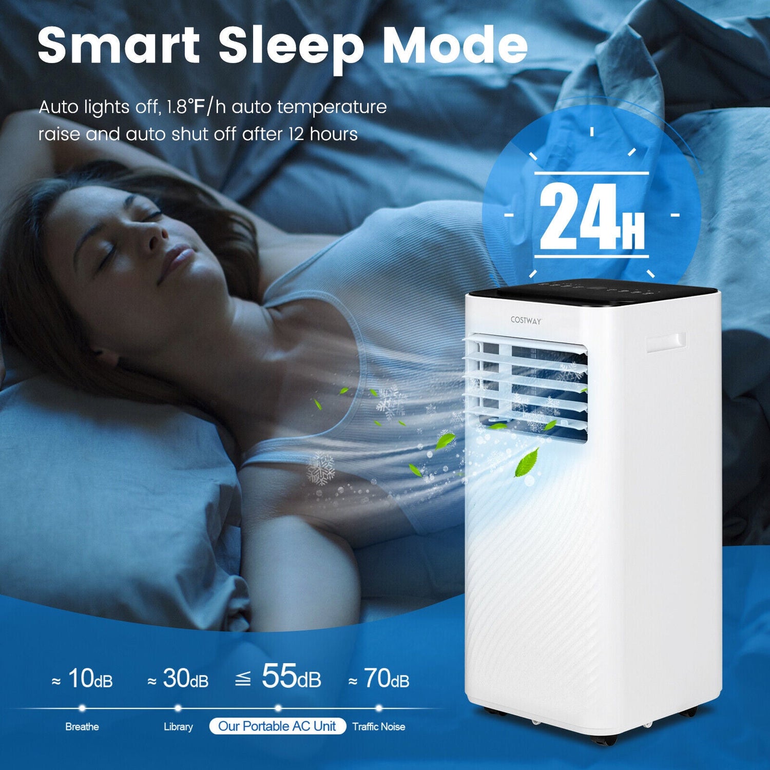 Aire Acondicionado Portátil de 8000 BTU con Control Remoto y Modo Noche - Negro
