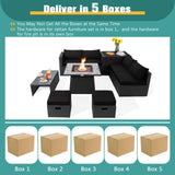 9 Pieces Outdoor Wicker Sectional with 35 Inch Gas Fire Pit Table