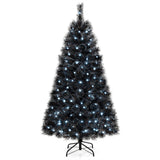 Árbol de Navidad/Halloween Artificial Negro de 6/7/8 Pies con Puntas de Rama de PVC y 210/320/450 Luces LED Blancas Frías
