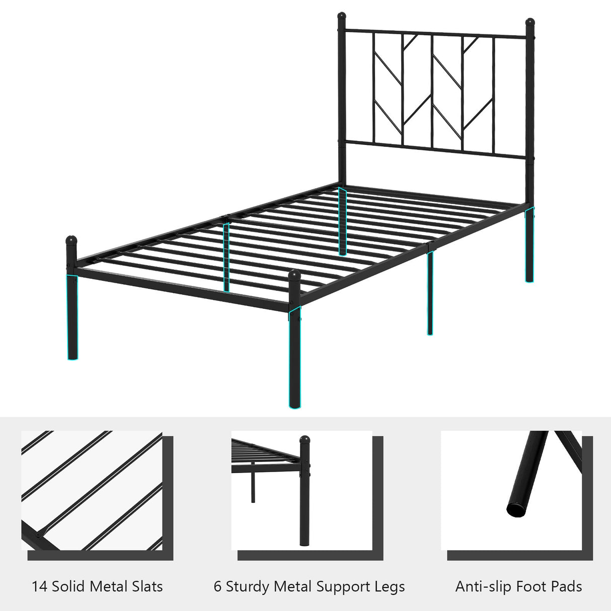 Base de cama de plataforma tamaño individual/matrimonial/queen con resistente soporte de listones de metal