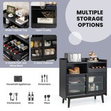 Kitchen Buffet Sideboard with Wine Rack and Sliding Door-Black