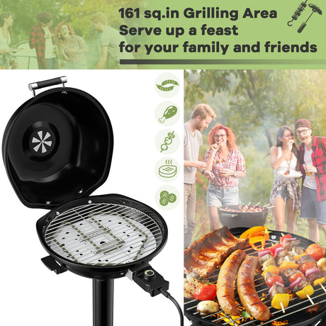 Parrilla de barbacoa eléctrica portátil de 1600W con rejilla antiadherente extraíble