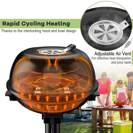 Parrilla de barbacoa eléctrica portátil de 1600W con rejilla antiadherente extraíble