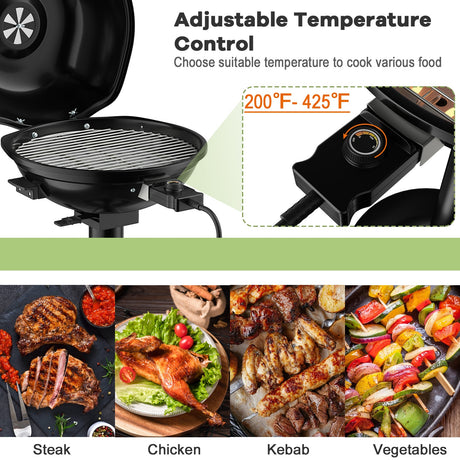 Parrilla de barbacoa eléctrica portátil de 1600W con rejilla antiadherente extraíble