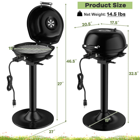 Parrilla de barbacoa eléctrica portátil de 1600W con rejilla antiadherente extraíble