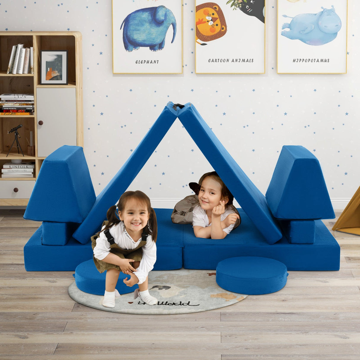 Sofá modular de juego de 10 piezas para niños con asa portátil