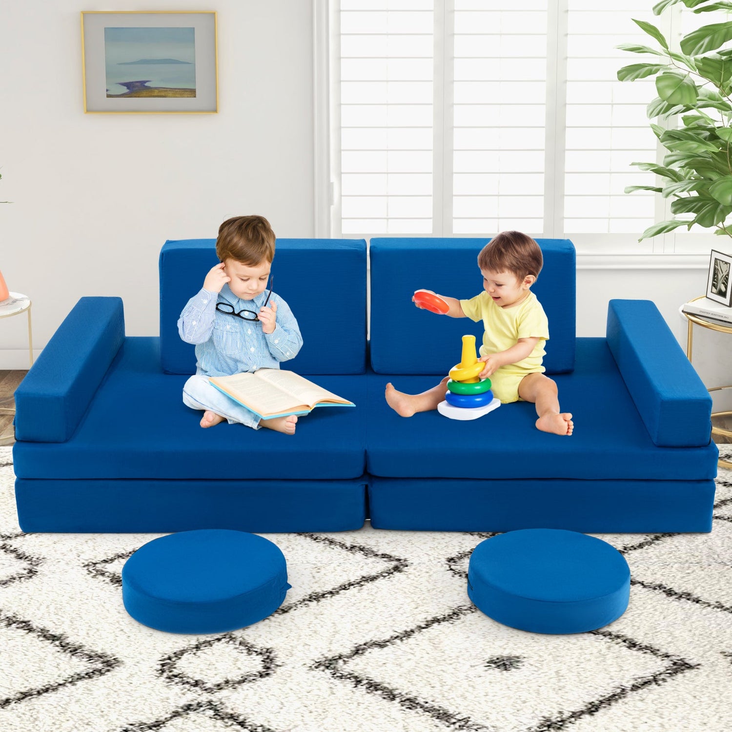 Sofá modular de juego de 10 piezas para niños con asa portátil