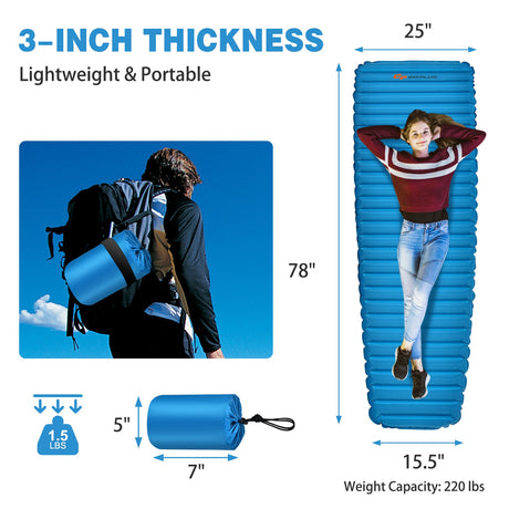 Colchoneta inflable impermeable para camping de 3 pulgadas de grosor