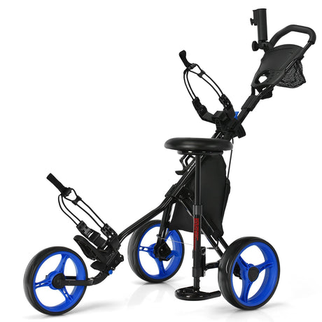 Carro de golf plegable de 3 ruedas con asiento, marcador y manija ajustable