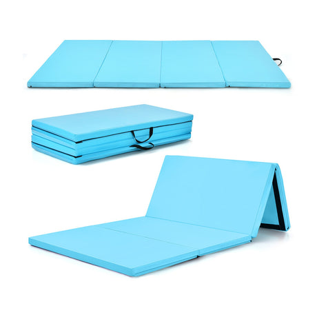 Colchoneta de gimnasia plegable de 4 paneles con asas de transporte para gimnasio en casa - Azul marino