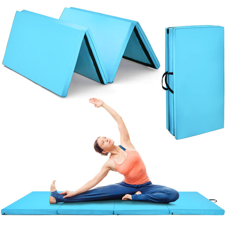 Colchoneta de gimnasia plegable de 4 paneles con asas de transporte para gimnasio en casa - Azul marino