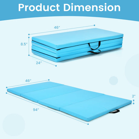 Colchoneta de gimnasia plegable de 4 paneles con asas de transporte para gimnasio en casa - Azul marino