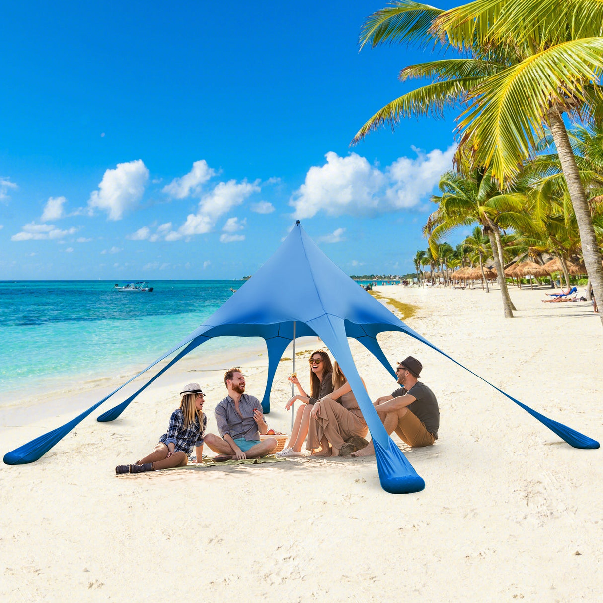 Carpa Toldo de Playa de 20 x 20 pies con Protección Solar UPF 50+ y Pala