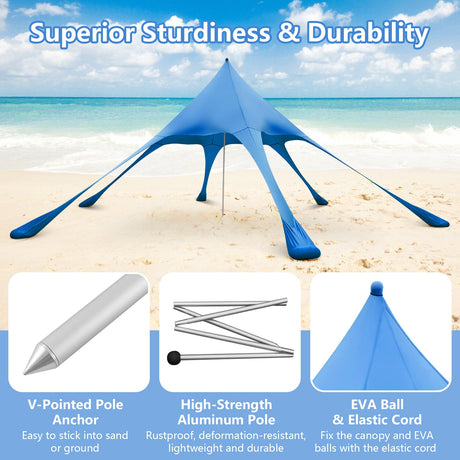 Carpa Toldo de Playa de 20 x 20 pies con Protección Solar UPF 50+ y Pala