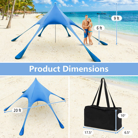 Carpa Toldo de Playa de 20 x 20 pies con Protección Solar UPF 50+ y Pala