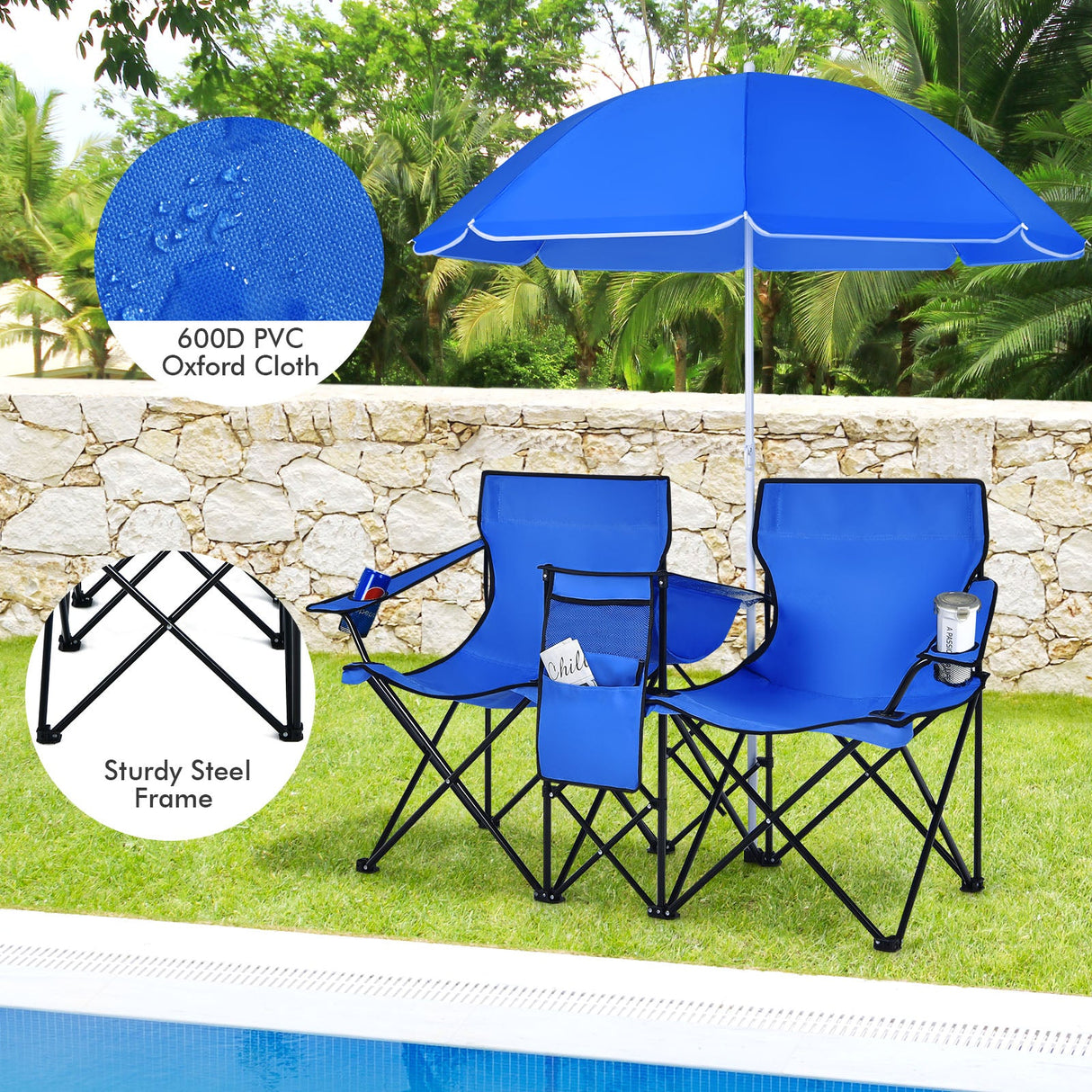 Silla doble plegable portátil para picnic