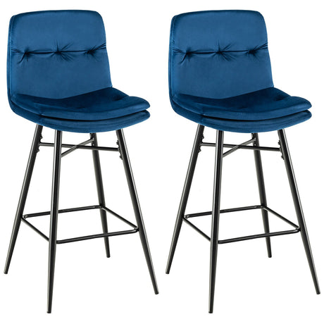 Set de 2 taburetes de bar de terciopelo de 29 pulgadas con respaldo capitoné y reposapiés