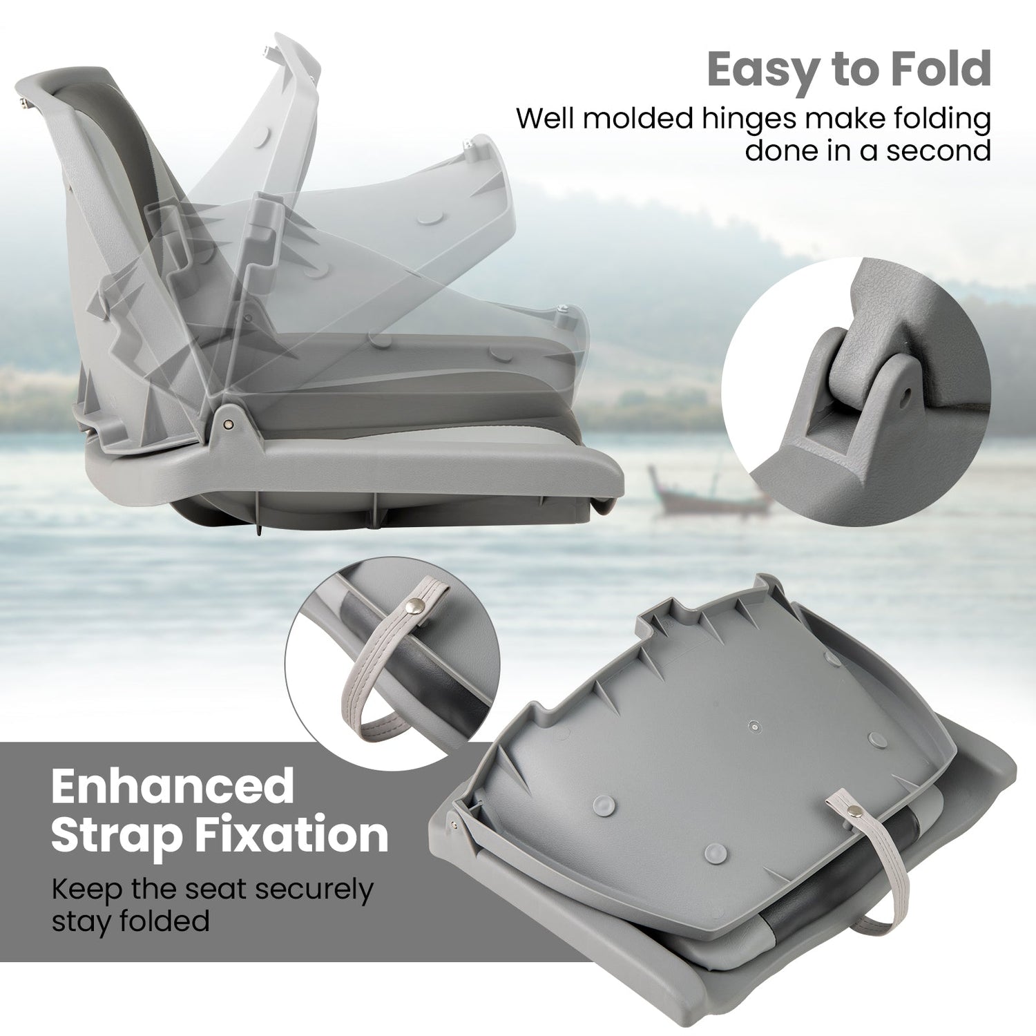 Asiento de barco plegable con respaldo bajo y PVC de calidad marina
