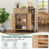 Boho Buffet Sideboard Storage Cabinet with Drawer and Rattan Woven Doors-Natural