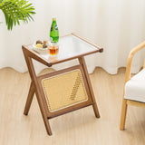 Mesa auxiliar bohemia con revistero y tablero de cristal templado