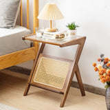 Mesa auxiliar bohemia con revistero y tablero de cristal templado
