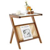 Mesa auxiliar bohemia con revistero y tablero de cristal templado