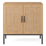 Boho Storage Cabinet with Asymmetrical Pattern Doors for Kitchen-Natural