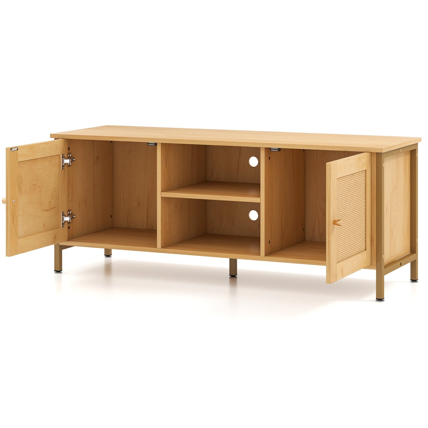 Mueble de TV Boho para televisores de hasta 55 pulgadas con puerta de ratán sintético - Natural