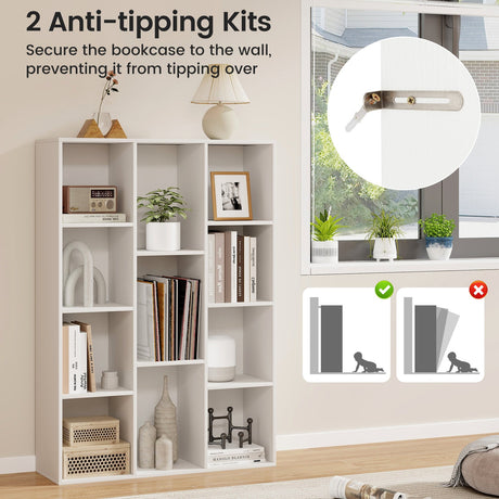 Organizador de almacenamiento de libros y estantería multifuncional de 11 cubos con kits antivuelco - Blanco