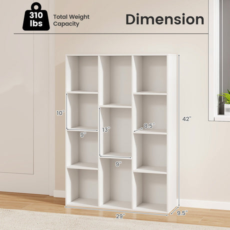 Organizador de almacenamiento de libros y estantería multifuncional de 11 cubos con kits antivuelco - Blanco