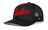 Boston Red Script Trucker Hat  |  Massachusettes Snapback