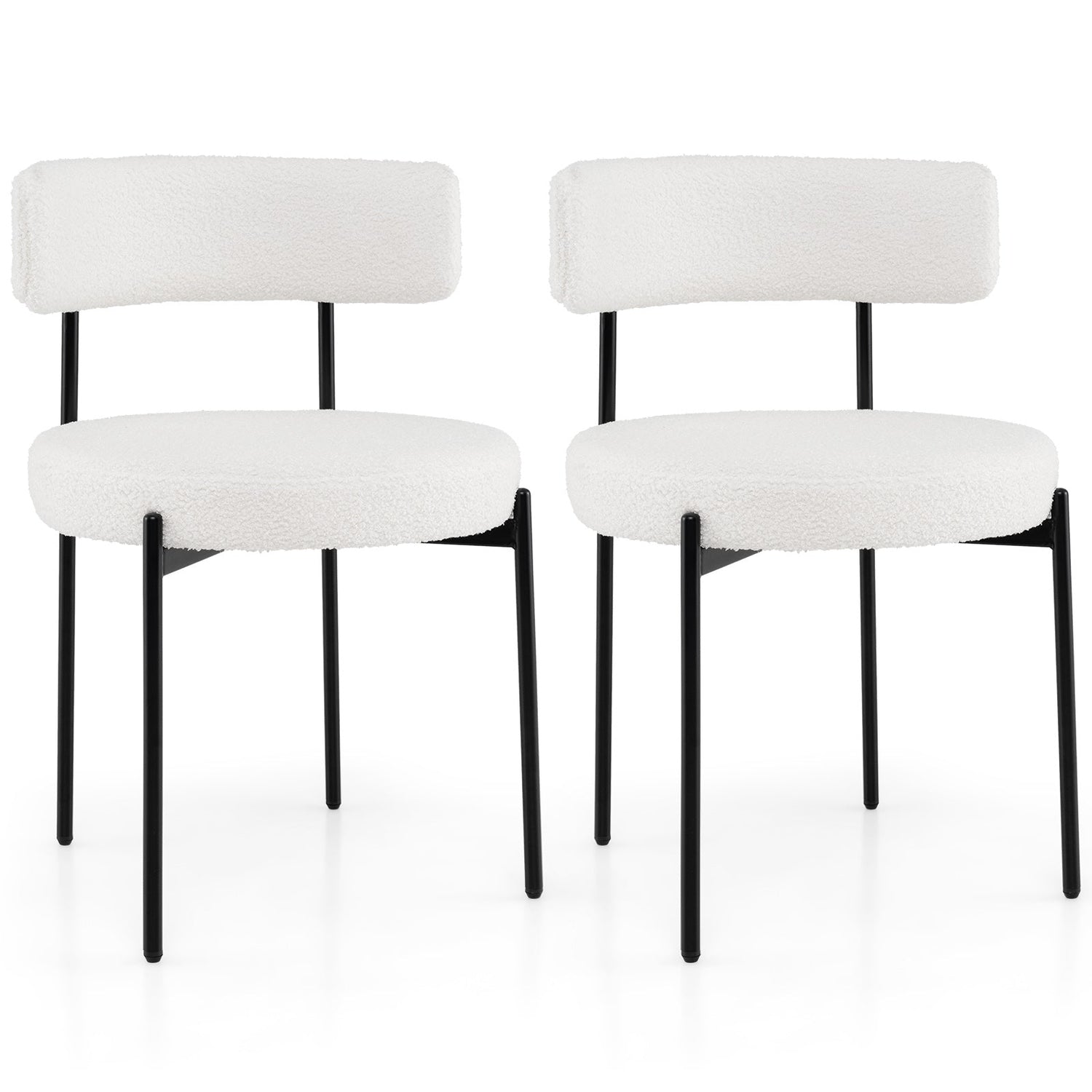 Sillas de Comedor Boucle con Respaldo Curvo y Patas Metálicas, Juego de 2 - Blancas