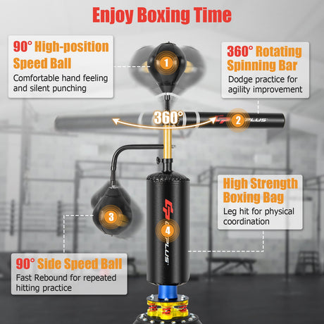 Entrenador de velocidad de boxeo, barra giratoria de 360° autónoma y rellenable, altura ajustable
