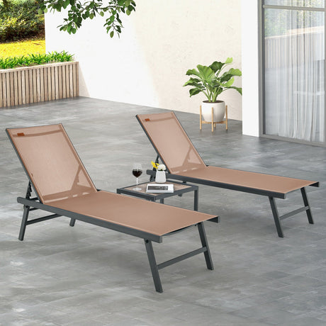 Set de 3 piezas de tumbona y mesa para patio, para piscina o jardín